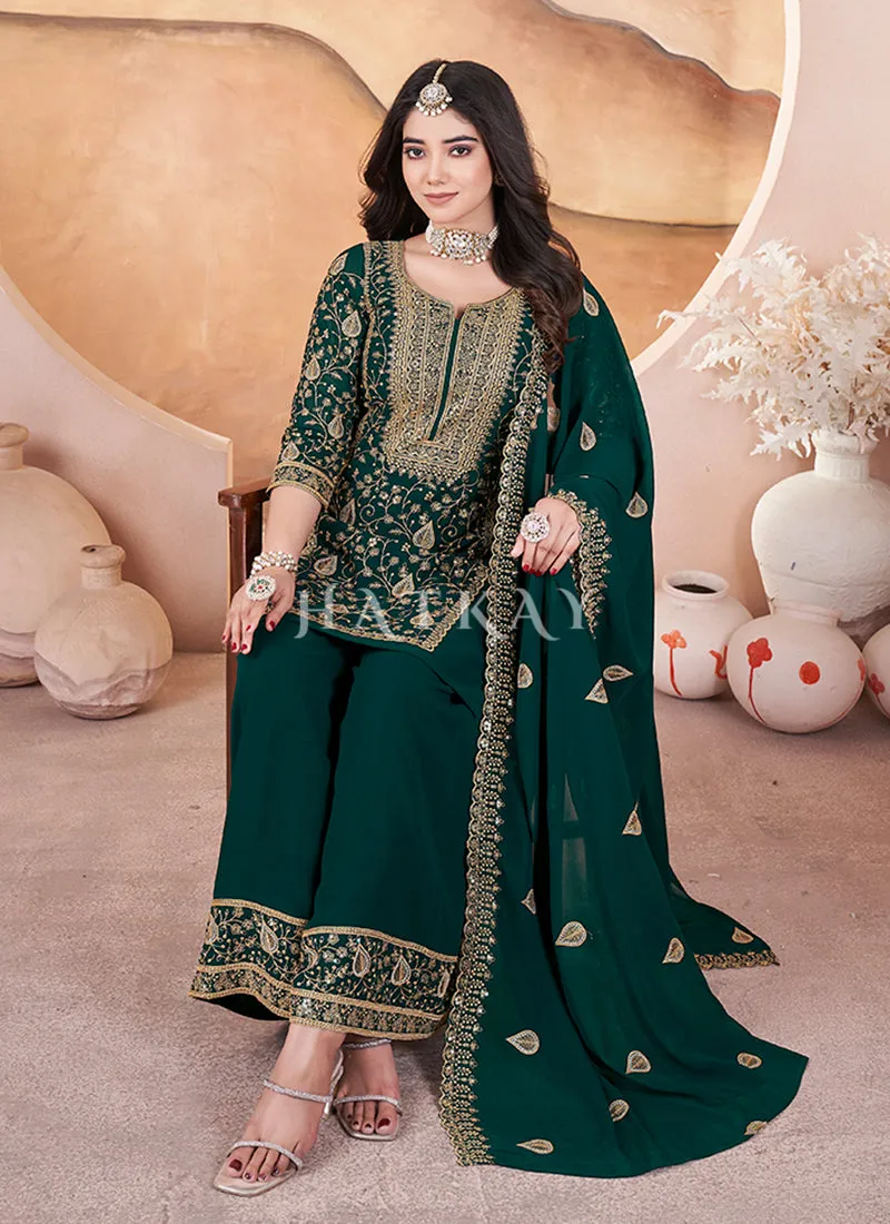 Bottle Green Georgette Palazzo Suit
