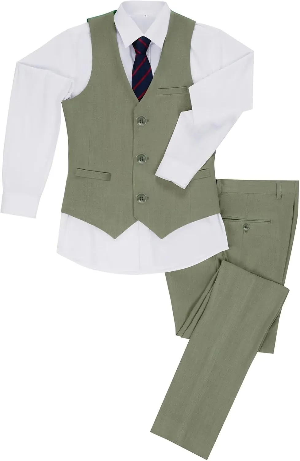 Boys Linen Suit Summer Formal Vest Suit Set for Boy Slim Fit 3 Piece Kids Tuxedo Beach Wedding Outfit with Tie