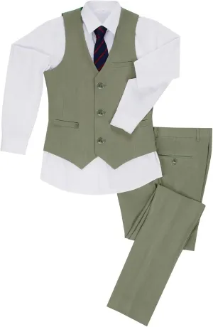 Boys Linen Suit Summer Formal Vest Suit Set for Boy Slim Fit 3 Piece Kids Tuxedo Beach Wedding Outfit with Tie