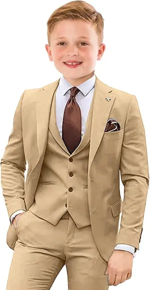 Boys Suit 4 Piece Slim Fit Kids Tuxedo Suit Formal Wedding Outfit Blazer Vest Pants Set with Tie