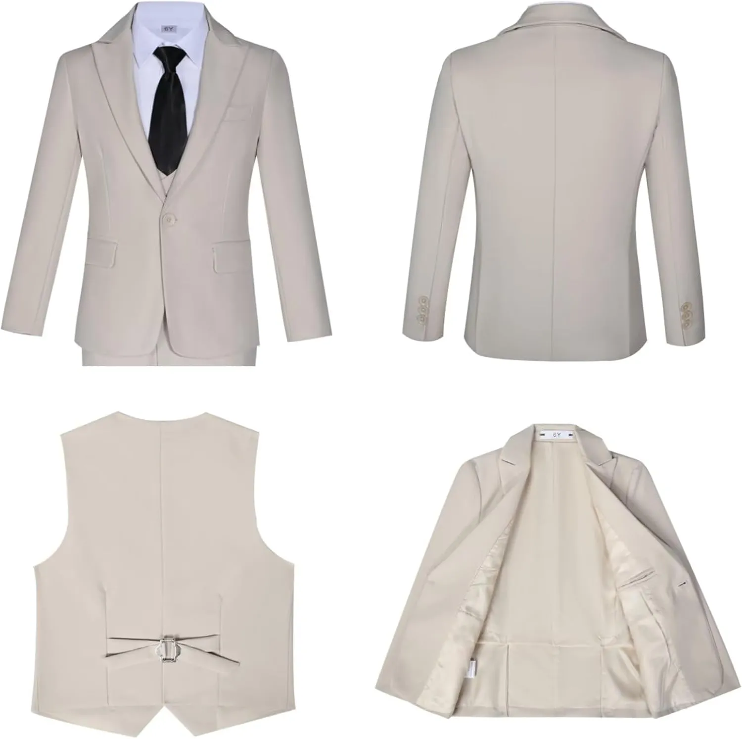 Boys Tuxedo Slim Fit Suit 4 Piece Kids Tuxedo for Boys Wedding Formal Suit Jacket Vest Pants with Tie
