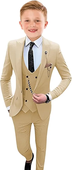 Boys Tuxedo Slim Fit Suit 4 Piece Kids Tuxedo for Boys Wedding Formal Suit Jacket Vest Pants with Tie