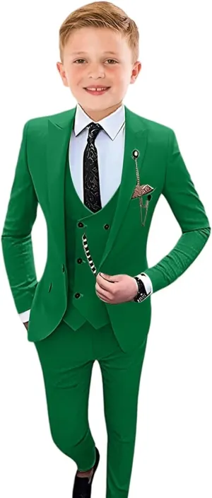 Boys Tuxedo Slim Fit Suit 4 Piece Kids Tuxedo for Boys Wedding Formal Suit Jacket Vest Pants with Tie