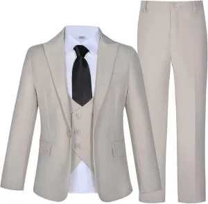 Boys Tuxedo Slim Fit Suit 4 Piece Kids Tuxedo for Boys Wedding Formal Suit Jacket Vest Pants with Tie