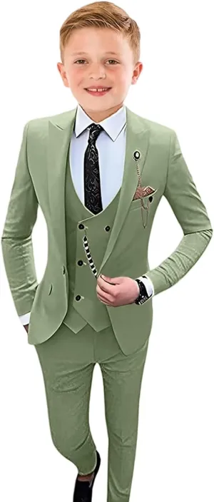 Boys Tuxedo Slim Fit Suit 4 Piece Kids Tuxedo for Boys Wedding Formal Suit Jacket Vest Pants with Tie