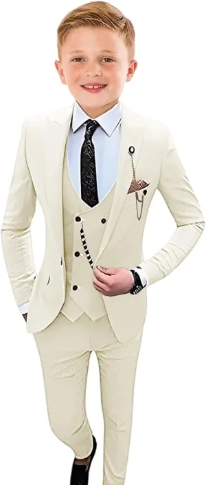 Boys Tuxedo Slim Fit Suit 4 Piece Kids Tuxedo for Boys Wedding Formal Suit Jacket Vest Pants with Tie