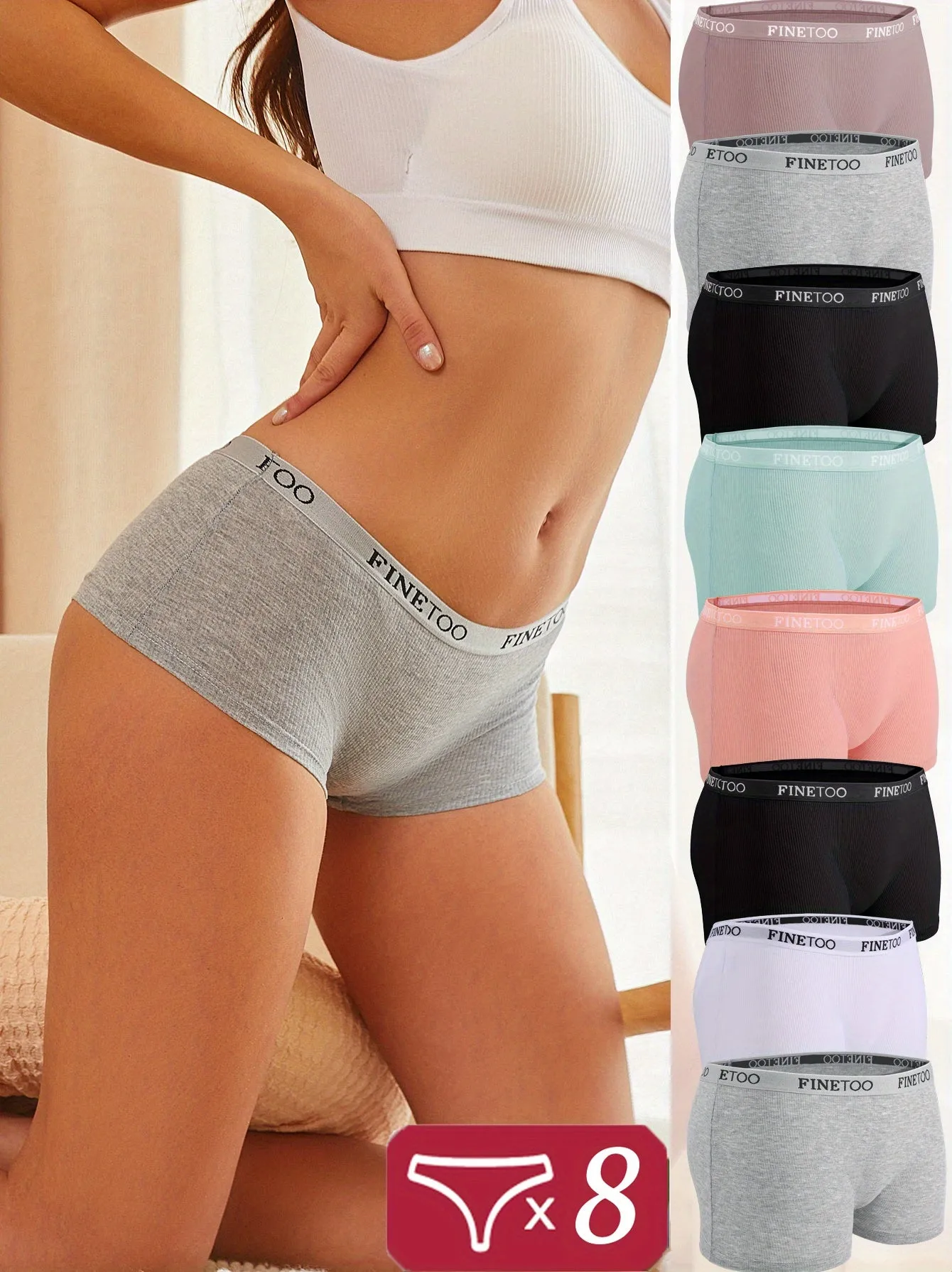 BoyShorts Women Boxer Panties - Soft Comfortable Solid Color Traceless 8pcs