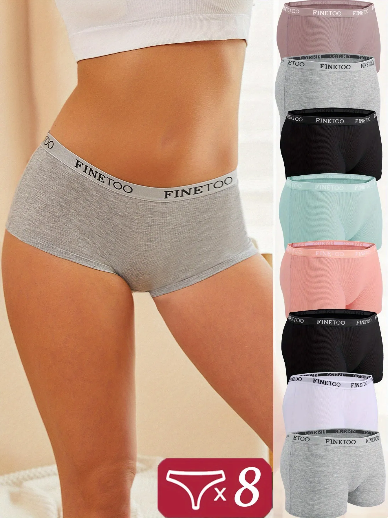 BoyShorts Women Boxer Panties - Soft Comfortable Solid Color Traceless 8pcs