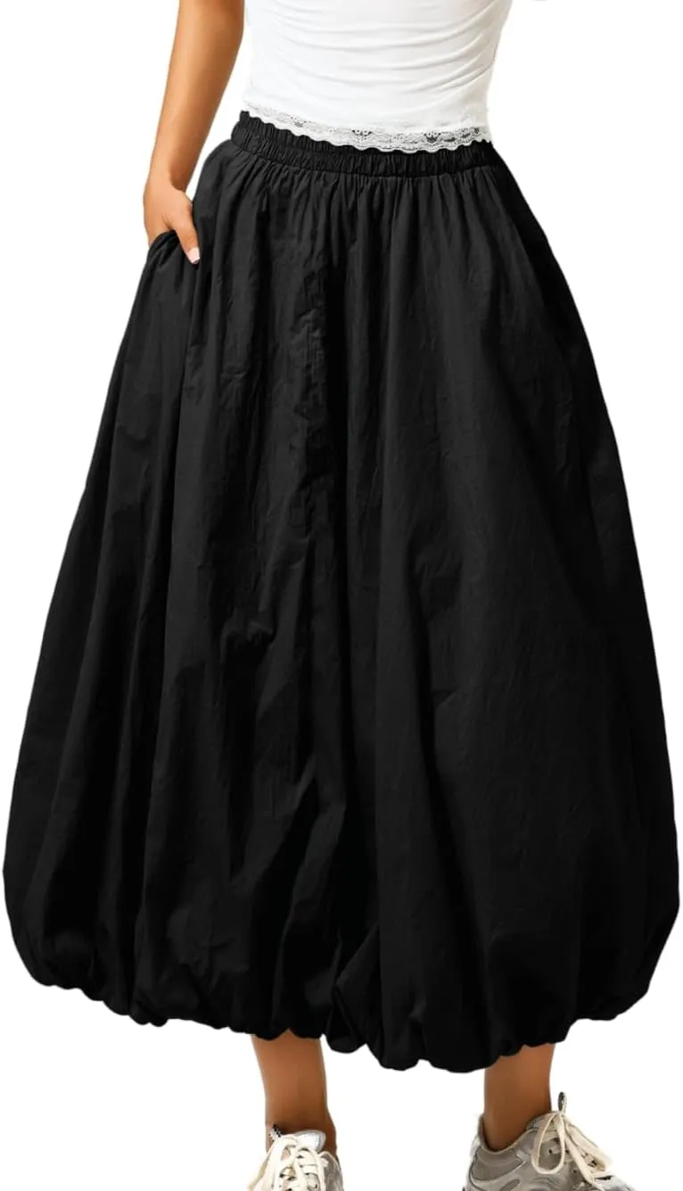 Bubble Midi Skirt with Pockets, Puffy Hem Maxi Long Skirts for Women, Balloon Going Out Concert Outfits