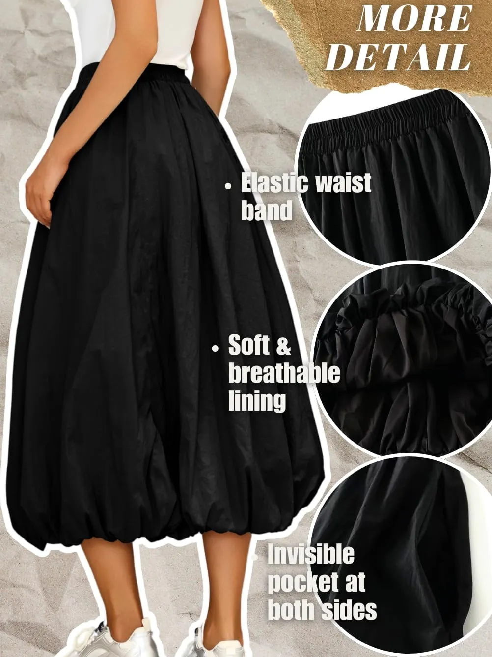 Bubble Midi Skirt with Pockets, Puffy Hem Maxi Long Skirts for Women, Balloon Going Out Concert Outfits