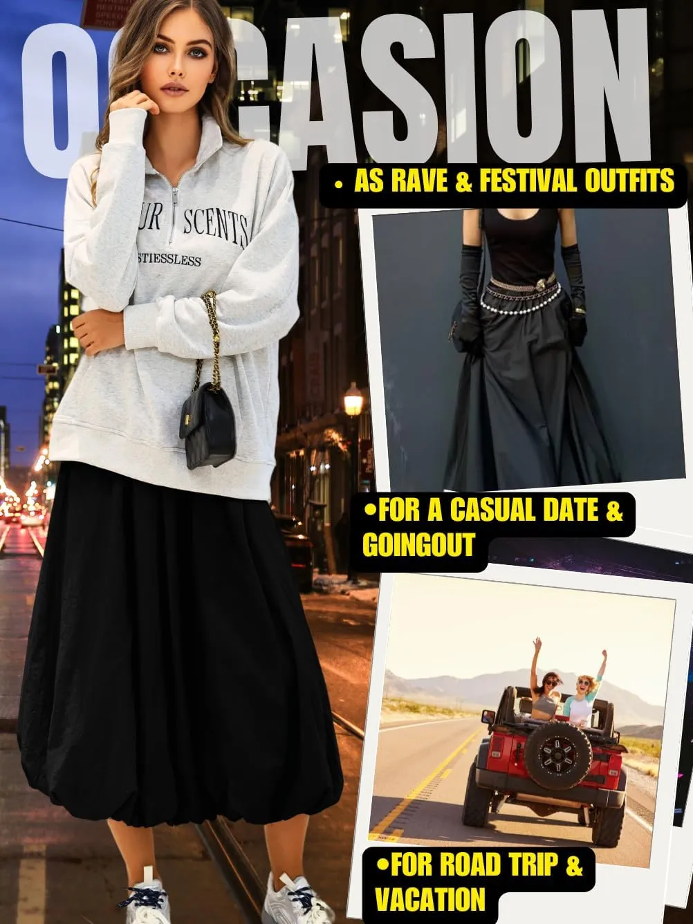 Bubble Midi Skirt with Pockets, Puffy Hem Maxi Long Skirts for Women, Balloon Going Out Concert Outfits