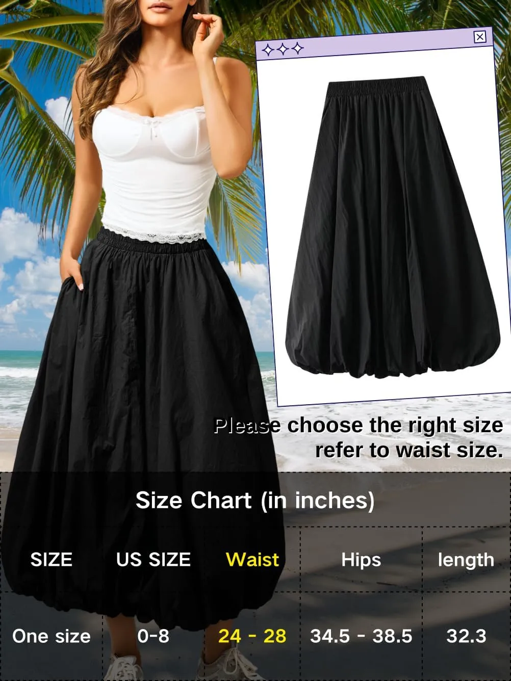 Bubble Midi Skirt with Pockets, Puffy Hem Maxi Long Skirts for Women, Balloon Going Out Concert Outfits