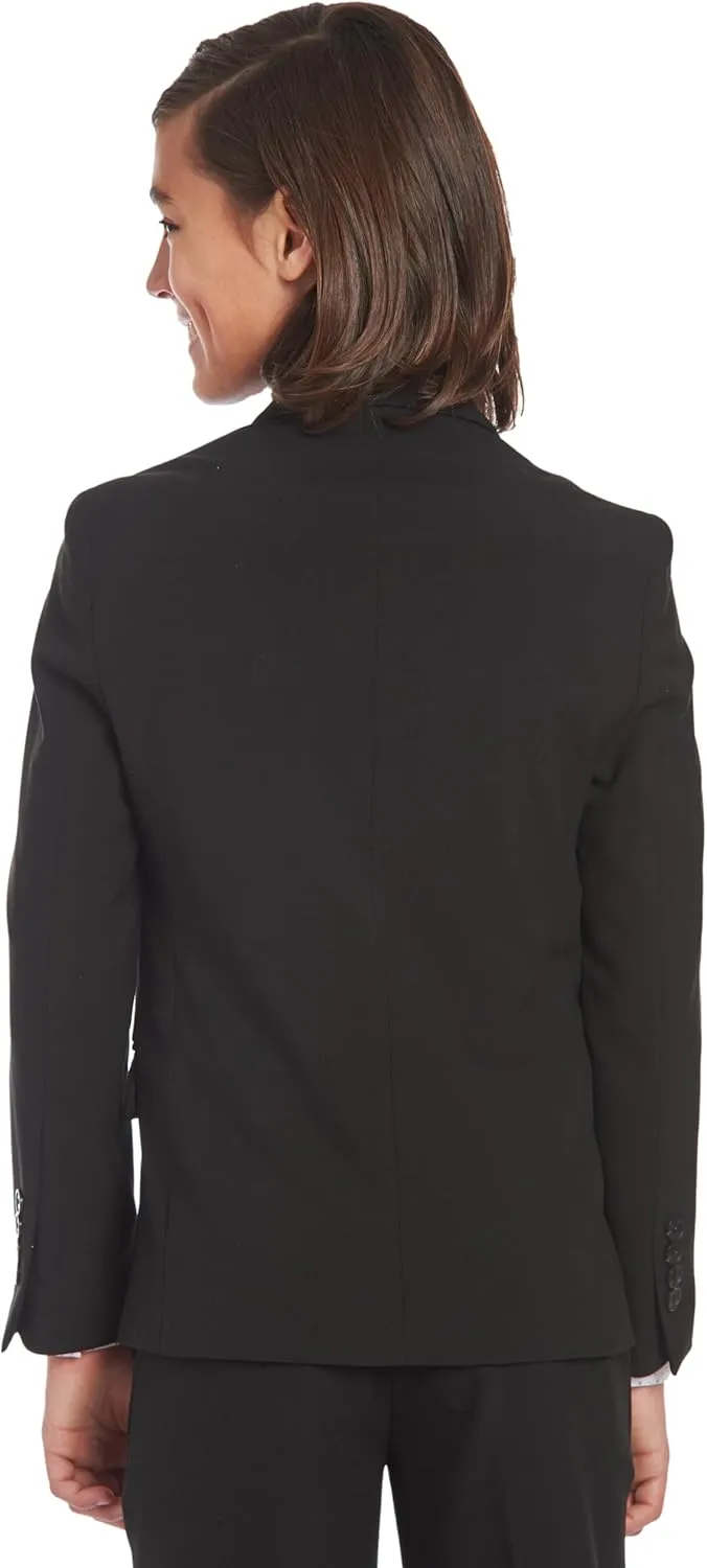 Calvin Klein Boys' Bi-Stretch Blazer Suit Jacket, 2-Button Single Breasted Closure, Buttoned Cuffs & Front Flap Pockets