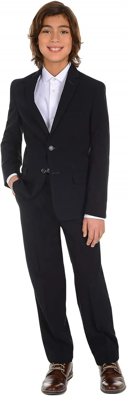 Calvin Klein Boys' Bi-Stretch Blazer Suit Jacket, 2-Button Single Breasted Closure, Buttoned Cuffs & Front Flap Pockets