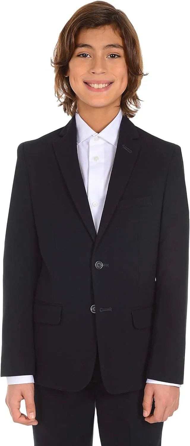 Calvin Klein Boys' Bi-Stretch Blazer Suit Jacket, 2-Button Single Breasted Closure, Buttoned Cuffs & Front Flap Pockets