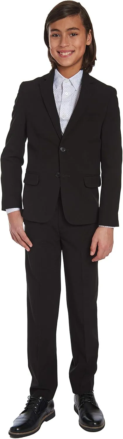 Calvin Klein Boys' Flat Bi-Stretch Dress Pant, Straight Leg Fit, Belt Loops & Front Pockets