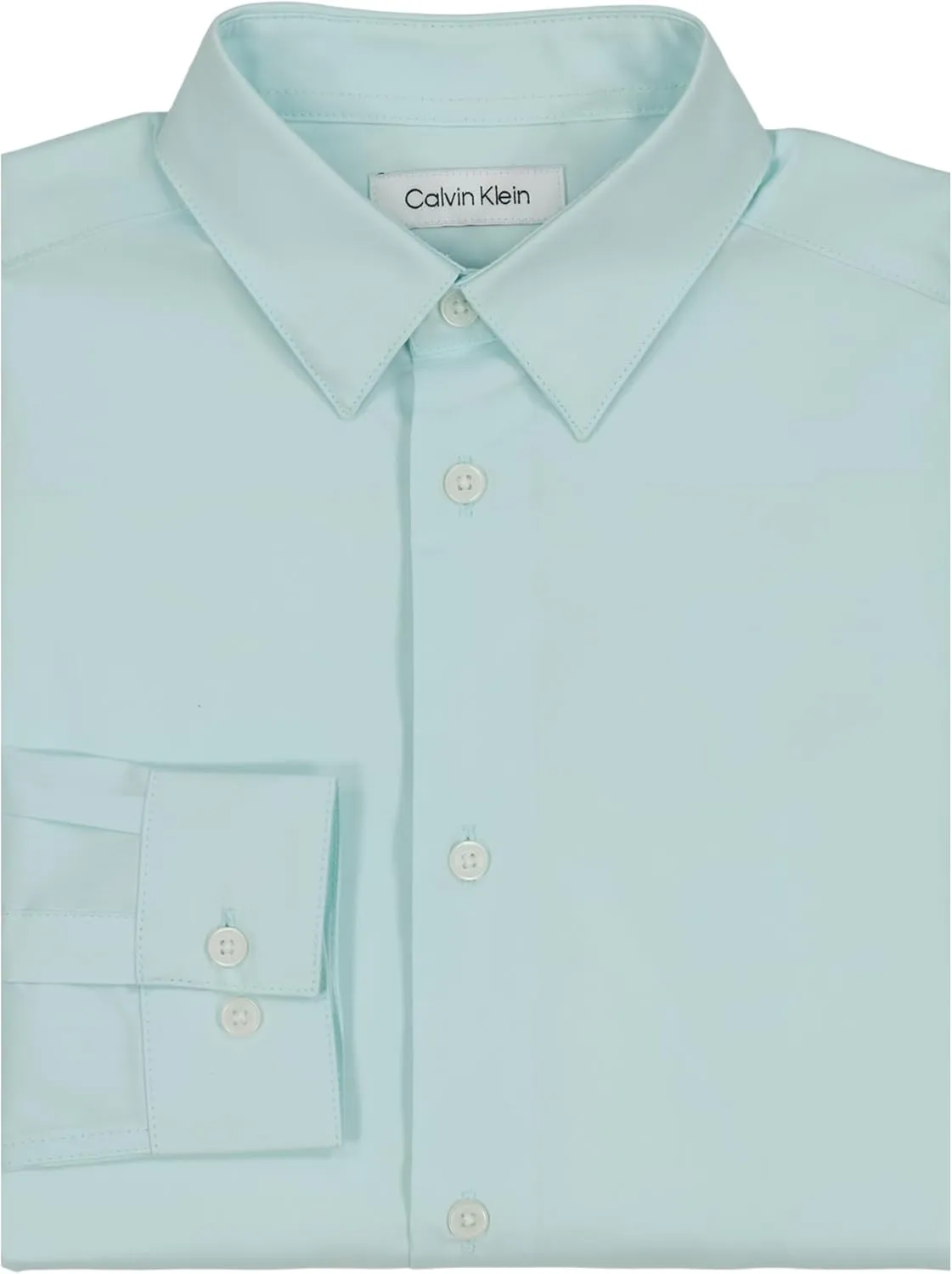 Calvin Klein Boys' Long Sleeve Slim Fit Dress Shirt, Button-Down Style with Cuffs & Shirttail Hem
