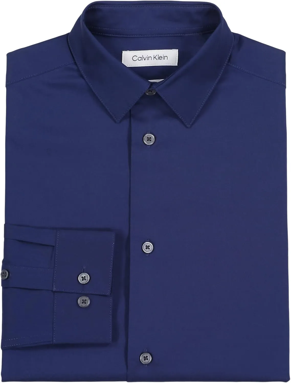 Calvin Klein Boys' Long Sleeve Slim Fit Dress Shirt, Button-Down Style with Cuffs & Shirttail Hem