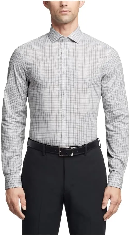 Calvin Klein Men's Dress Shirt Non Iron Stretch Slim Fit Check Gray
