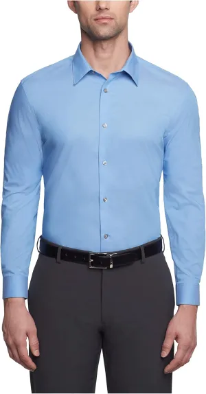 Calvin Klein Men's Slim Fit Non-Iron Herringbone Point Collar Dress Shirt, Mist, 15" Neck 32-33" Sleeve