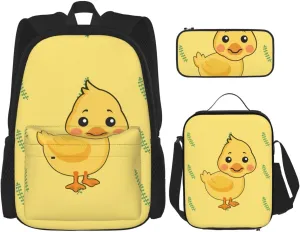 cartoon duck Backpack set (3-piece set) - student school bag   pencil case   lunch bag, large capacity backpack