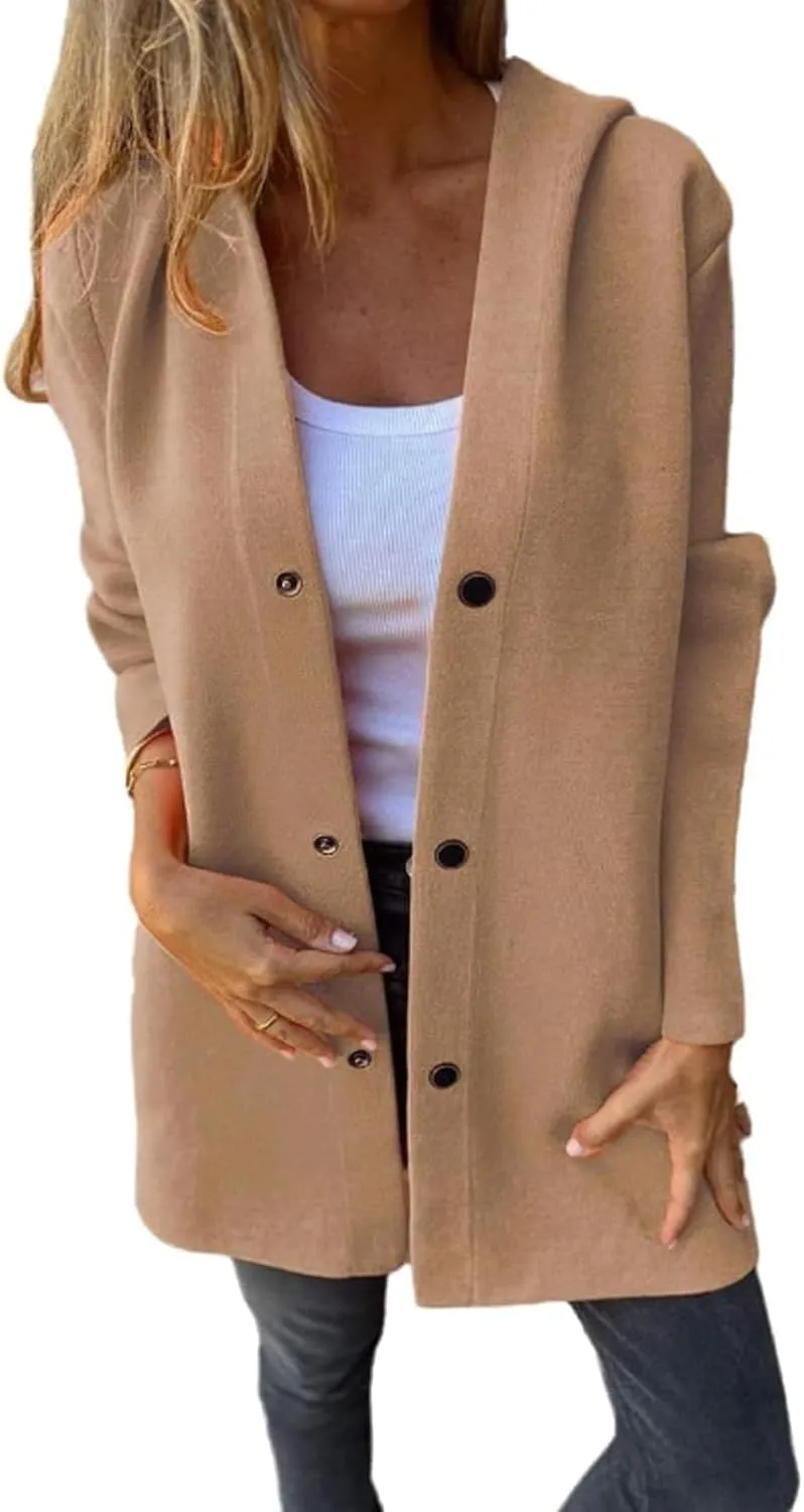Casual Single Breasted Hooded Jacket, Trench Coat for Women 2024, Pea Coat Single Breasted Long Coats for Women