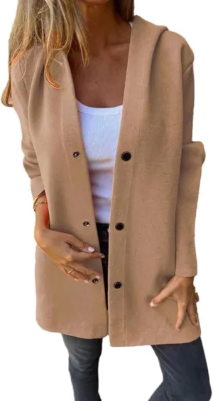 Casual Single Breasted Hooded Jacket, Trench Coat for Women 2024, Pea Coat Single Breasted Long Coats for Women