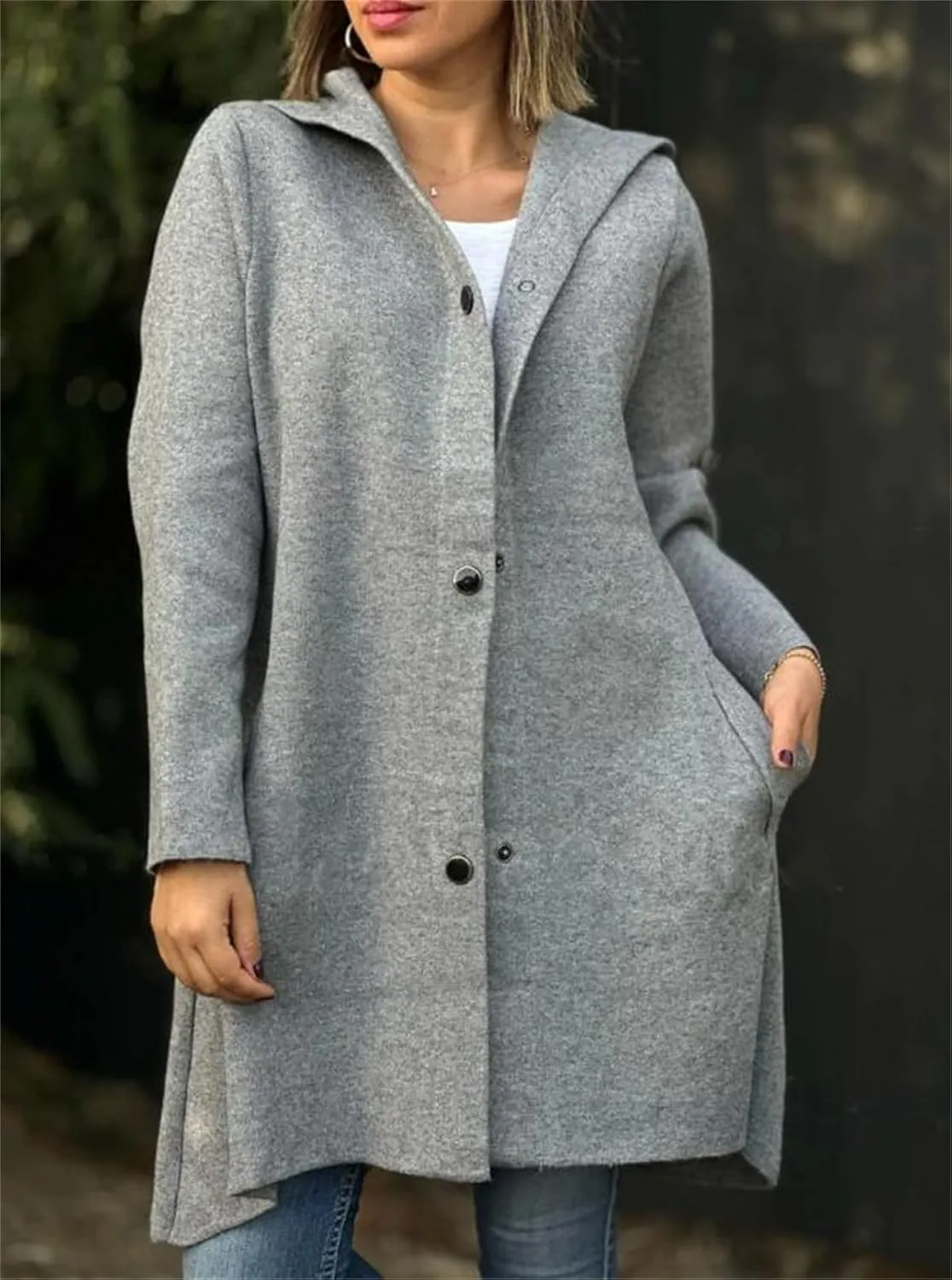 Casual Single Breasted Hooded Jacket, Trench Coat for Women 2024, Pea Coat Single Breasted Long Coats for Women