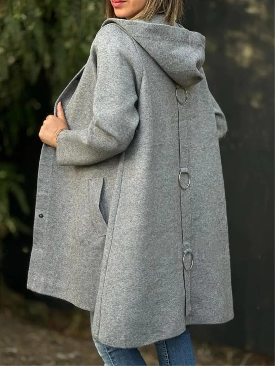 Casual Single Breasted Hooded Jacket, Trench Coat for Women 2024, Pea Coat Single Breasted Long Coats for Women