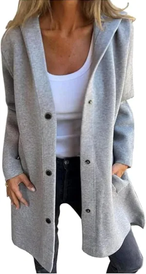 Casual Single Breasted Hooded Jacket, Trench Coat for Women 2024, Pea Coat Single Breasted Long Coats for Women
