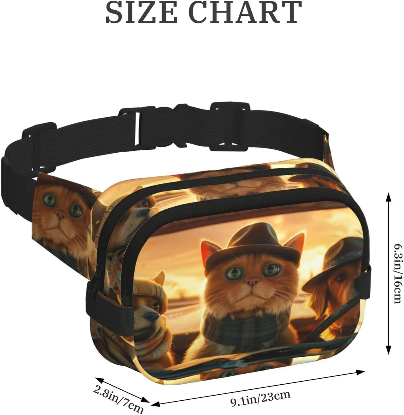 Cats Kitten Design Funny Pack Waist Pack for Women Men, Double Layer Pack for Workout Running Travelling