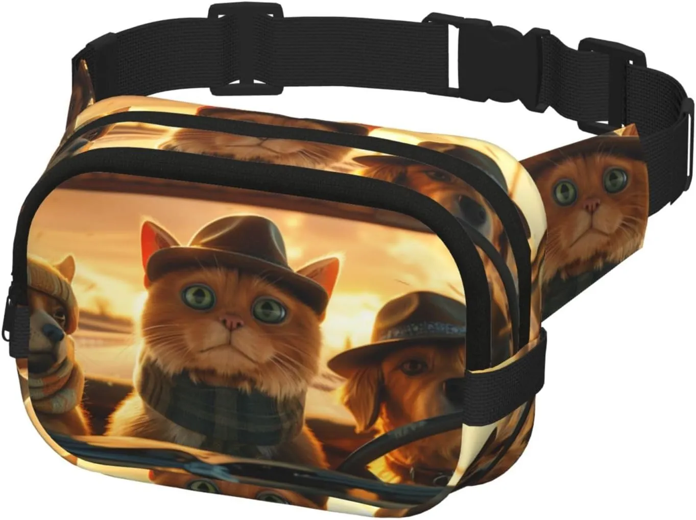 Cats Kitten Design Funny Pack Waist Pack for Women Men, Double Layer Pack for Workout Running Travelling