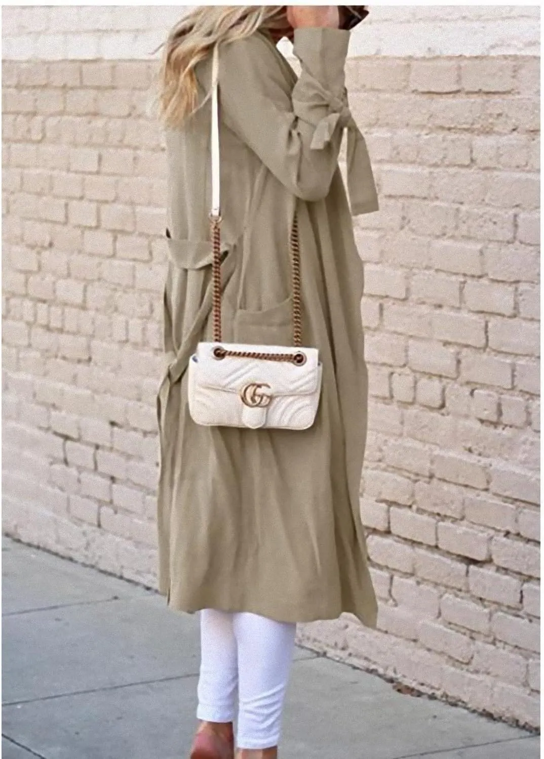 CHARTOU Women Long Trench Coat Lapel Collar Belted Tie Jackets Open Front Cardigan Long Sleeve Casual Overcoat With Pockets