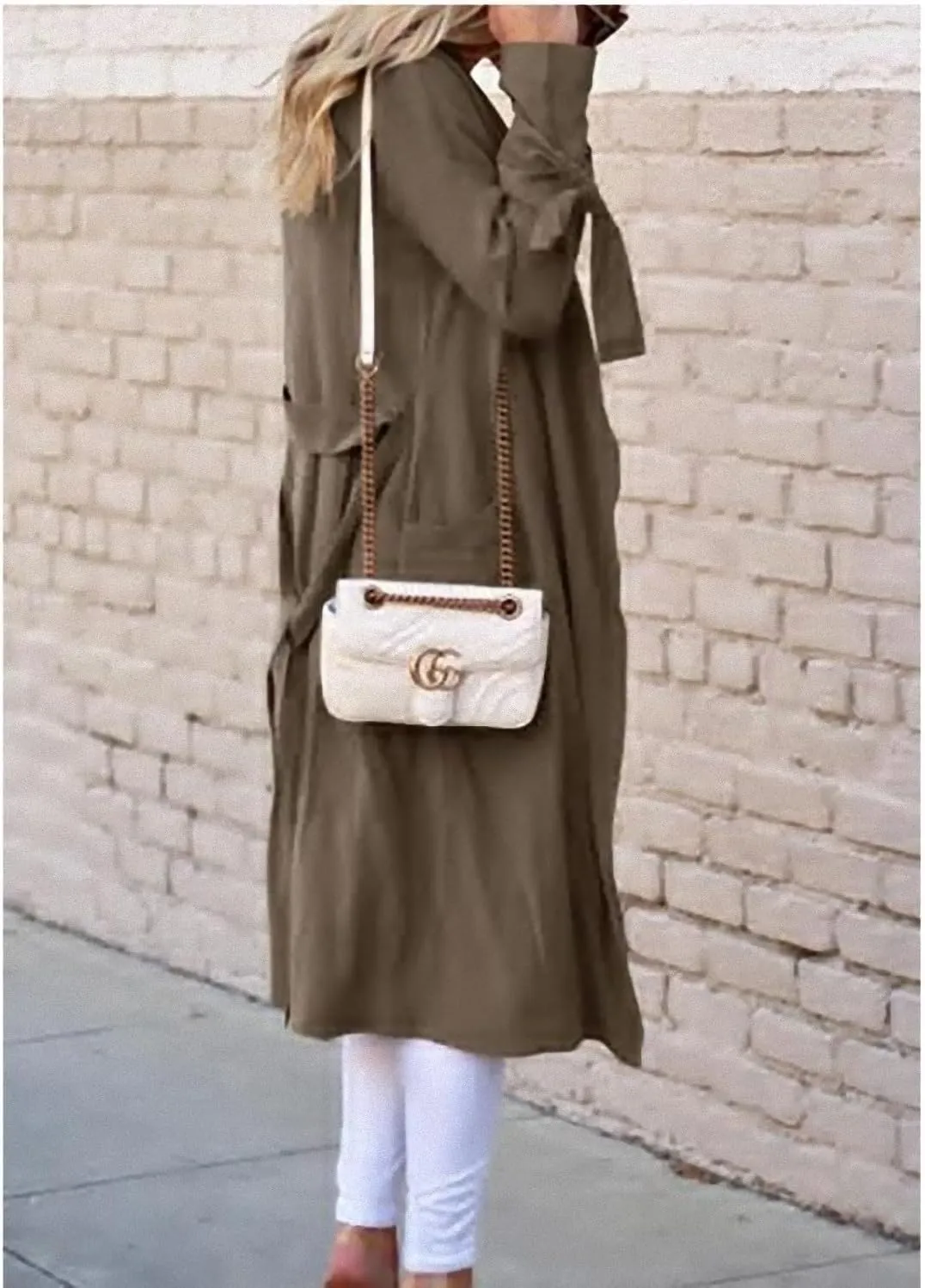 CHARTOU Women Long Trench Coat Lapel Collar Belted Tie Jackets Open Front Cardigan Long Sleeve Casual Overcoat With Pockets