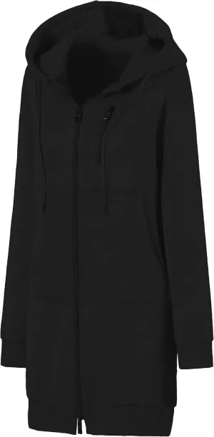Chrisuno Women's Plus Size Casual Zip Up Hoodie Long Tunic Sweatshirts Fleece Jackets