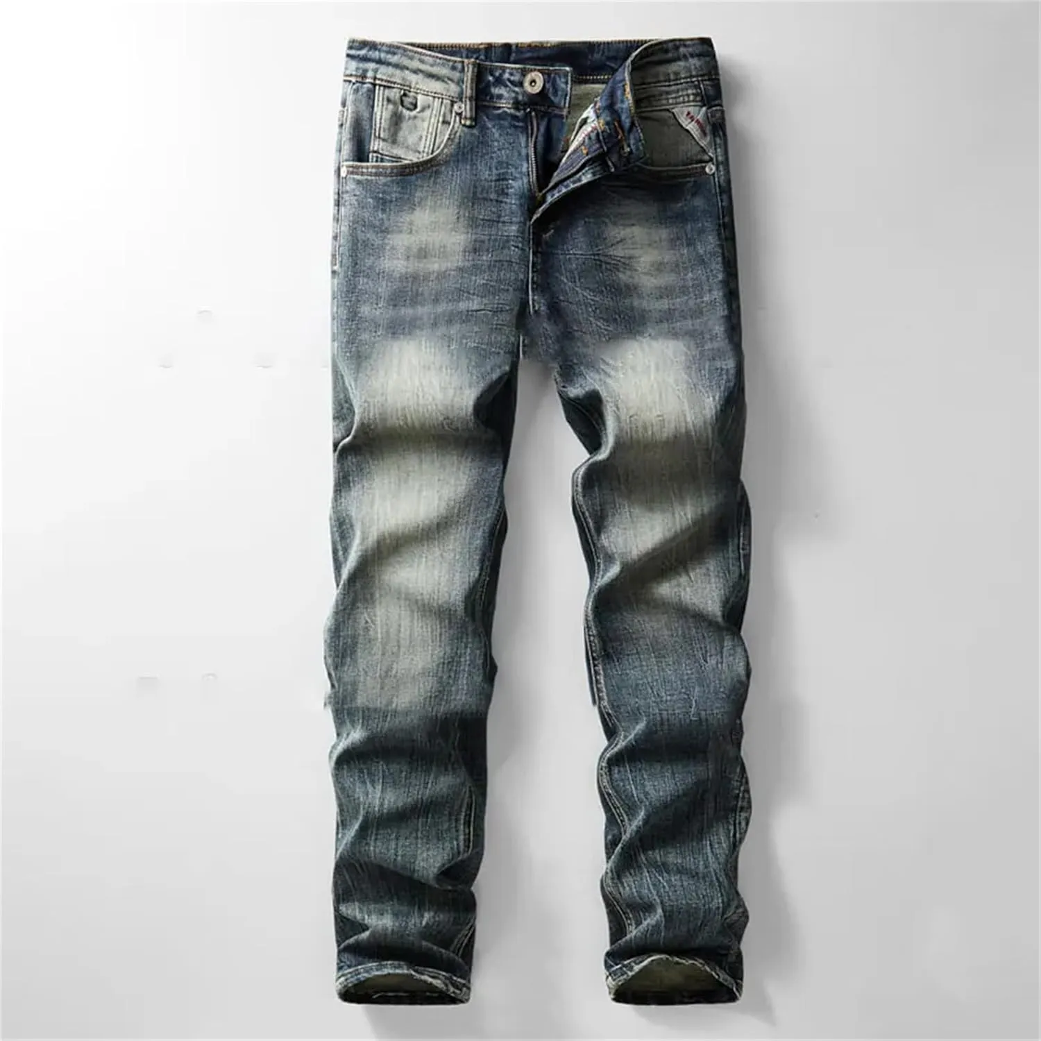 Classic Men's Jeans Suit Retro Blue Denim Jacket and Pants 2-Piece Set