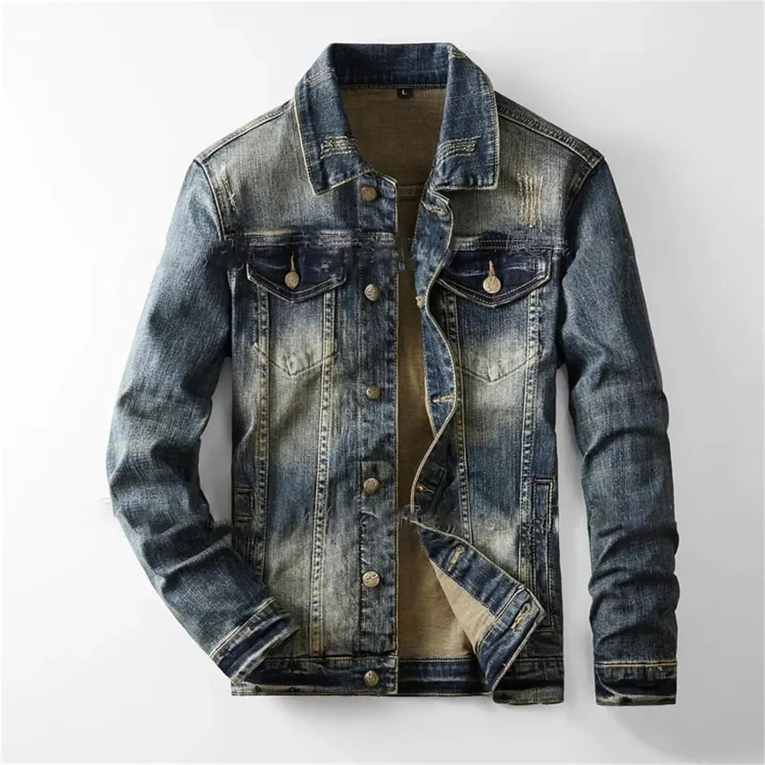 Classic Men's Jeans Suit Retro Blue Denim Jacket and Pants 2-Piece Set