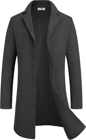COOFANDY Men's Winter Coats Grey Lapel Collar Trench Coats Men Slim Fit Mid Long Overcoat Regular Fit Soft Woolen Coat Dark Grey M