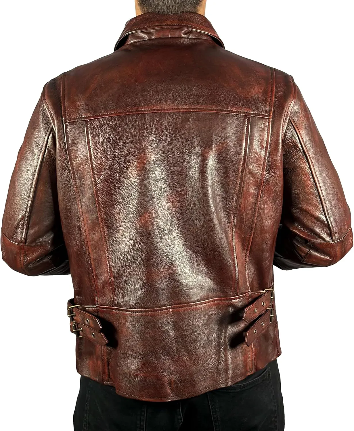 Cowhide Leather Motorcycle Jacket Men Biker Waxed Brown Classic Shirt Collar Vintage Leather Jacket For Man