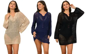 CU-BP66 - Wholesale Womens Long Sleeve Lace Front Crochet-Style Cover-Up