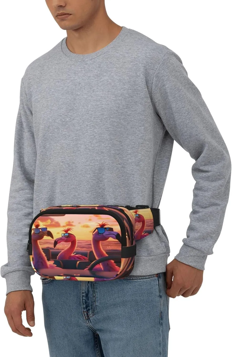 Cute Flamingos Funny Pack Waist Pack for Women Men, Double Layer Pack for Workout Running Travelling