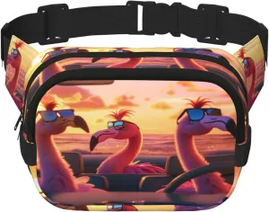 Cute Flamingos Funny Pack Waist Pack for Women Men, Double Layer Pack for Workout Running Travelling