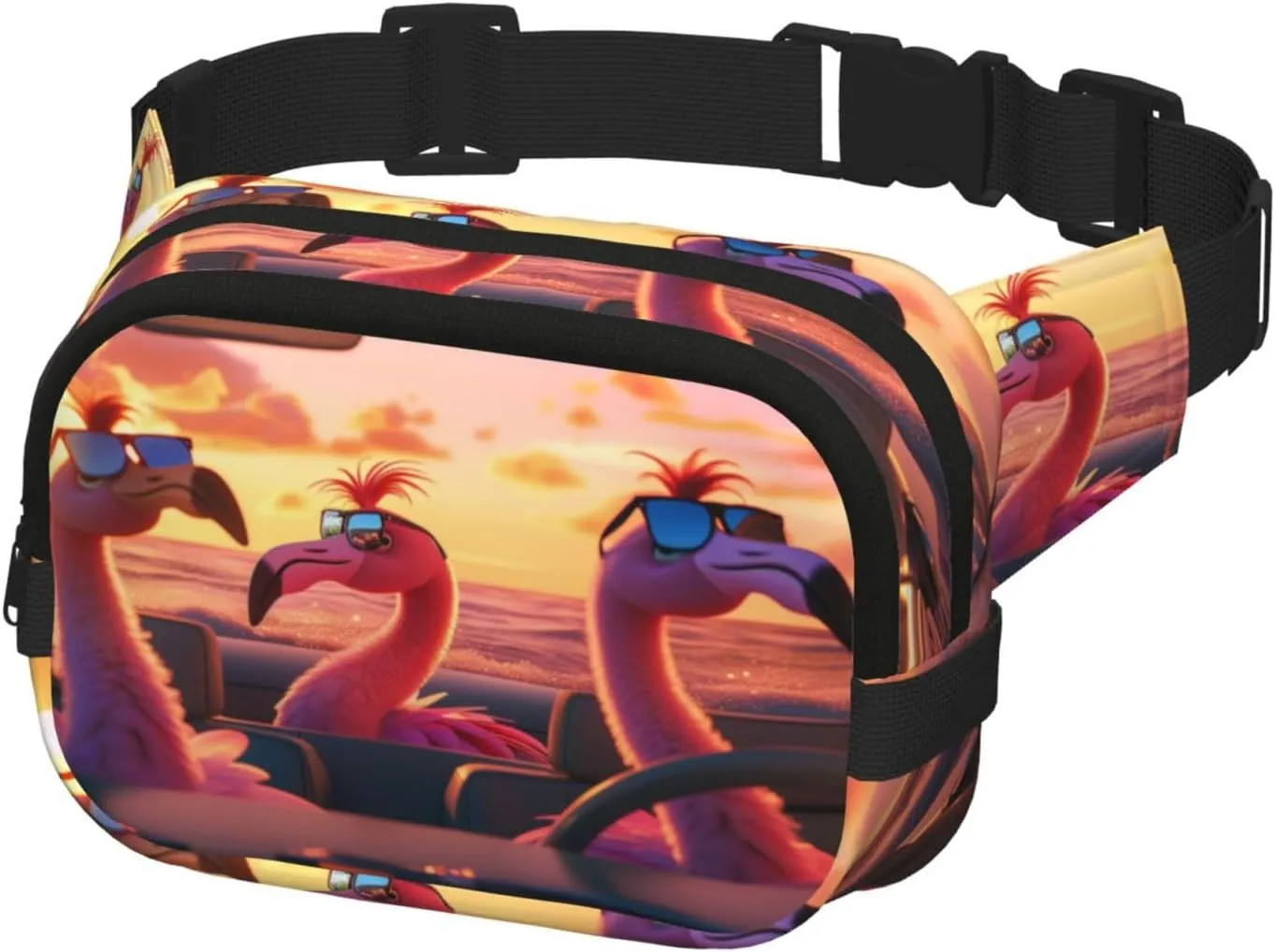 Cute Flamingos Funny Pack Waist Pack for Women Men, Double Layer Pack for Workout Running Travelling