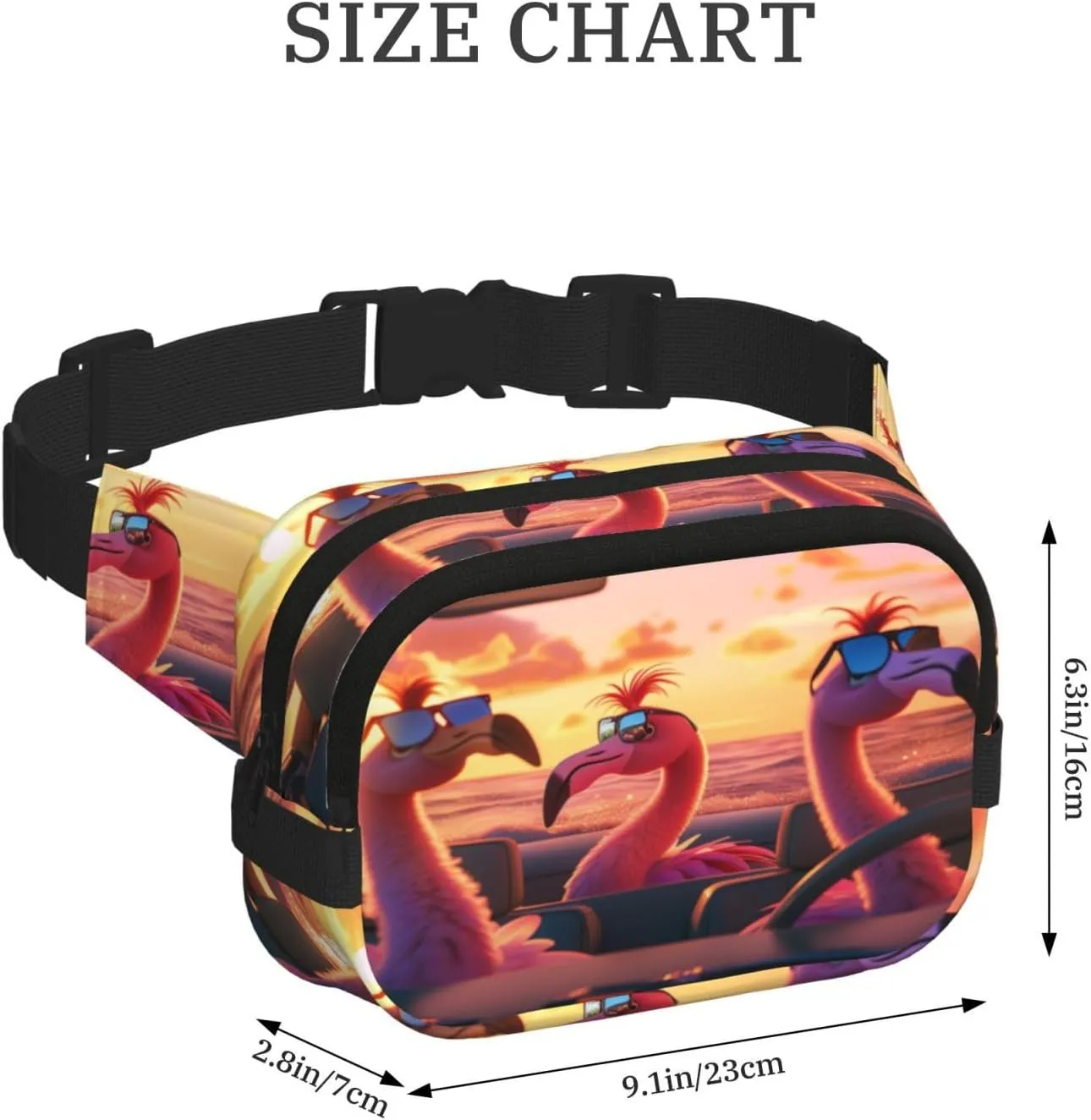 Cute Flamingos Funny Pack Waist Pack for Women Men, Double Layer Pack for Workout Running Travelling