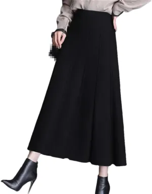 DBFBDTU Women's Knitted Skirt Elastic High Waist Solid Color Midi Skirt Office A-Line Long Skirts Female