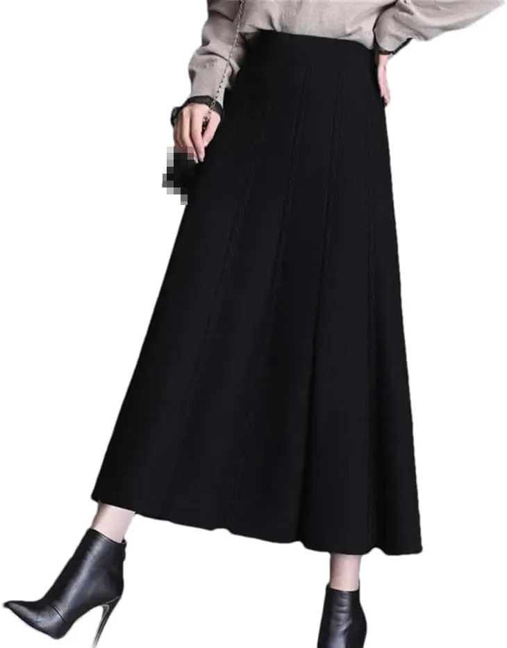 DBFBDTU Women's Knitted Skirt Elastic High Waist Solid Color Midi Skirt Office A-Line Long Skirts Female