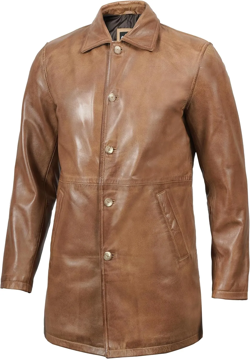 Decrum Leather Coat Men - Carcoat Style Winter Classic Long Real Leather Jackets For Men