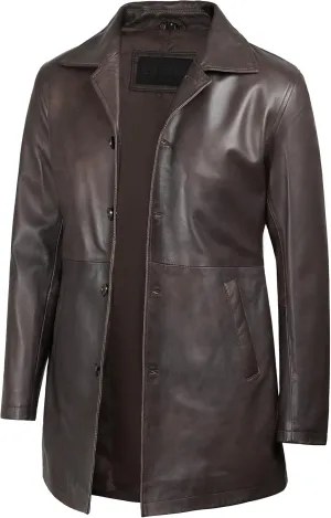Decrum Leather Coat Men - Carcoat Style Winter Classic Long Real Leather Jackets For Men