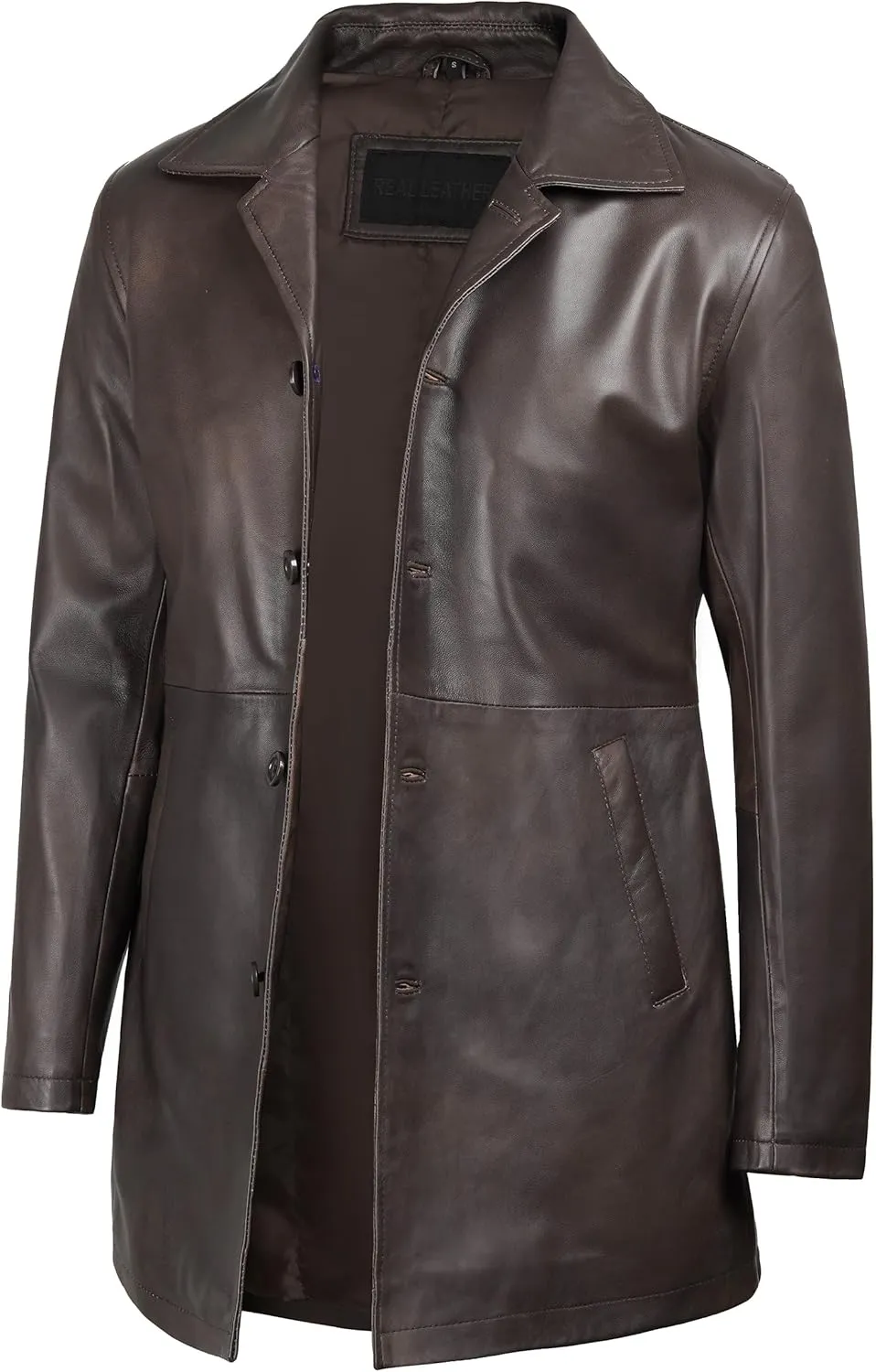 Decrum Leather Coat Men - Carcoat Style Winter Classic Long Real Leather Jackets For Men