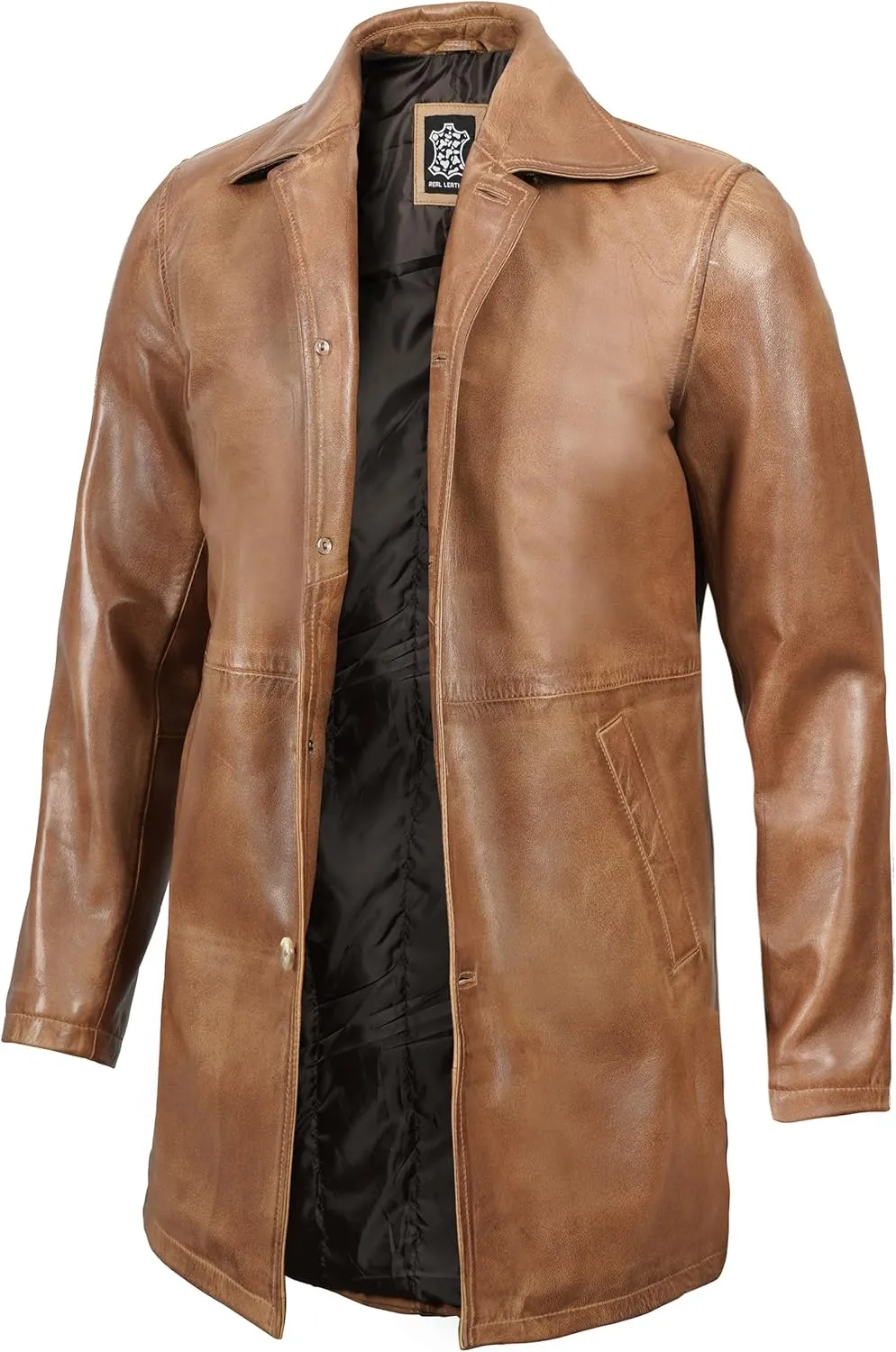 Decrum Leather Coat Men - Carcoat Style Winter Classic Long Real Leather Jackets For Men
